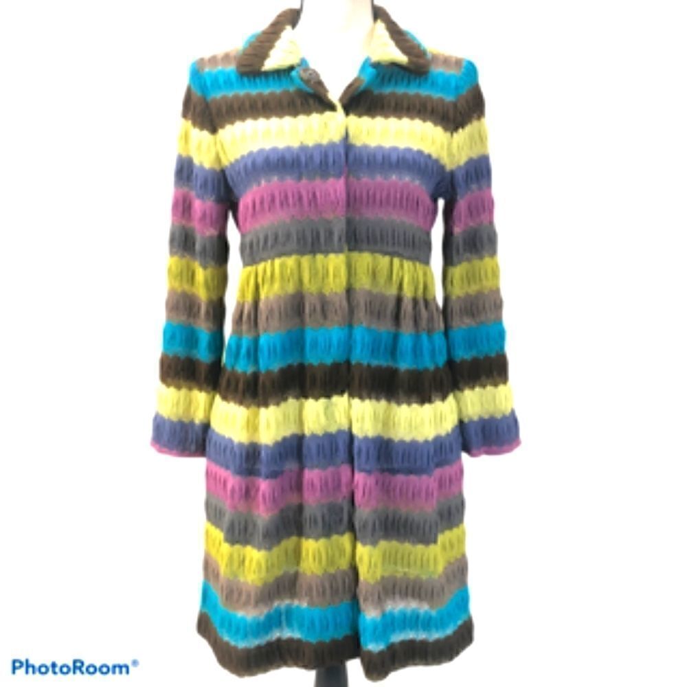 Anthracite by Muse Crocheted  Striped Cardigan. Size 8.